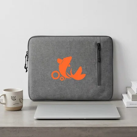 Customized Slim Light Grey Fabric Laptop Sleeve with Vertical Zip Pocket