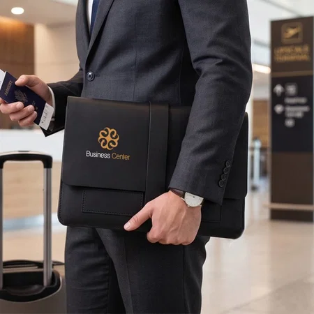 Customized Black Leather Laptop Envelope Sleeve with Strap Closure