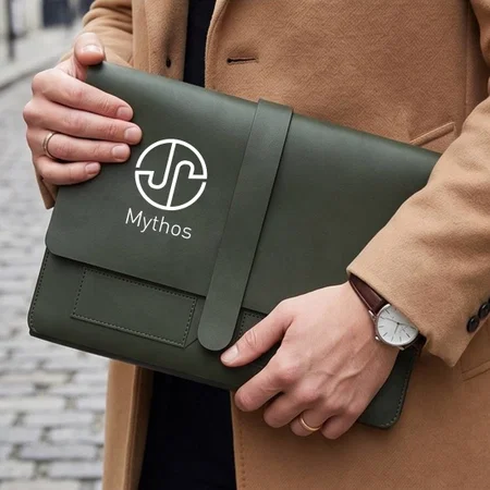 Customized Olive Green Leather Laptop Envelope Sleeve with Strap Closure