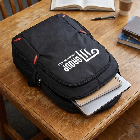 Black Laptop Backpack with Red Accent Detailing & Side Bottle Pockets