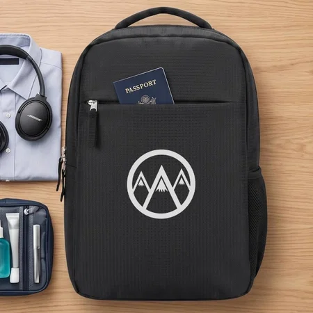 Slim Black Laptop Backpack with Front Quick-Access Pocket & Side Bottle Holder