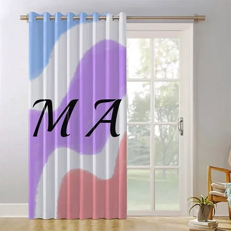 Simple Pink Purple Watercolor Monogram Customized Photo Printed Curtain