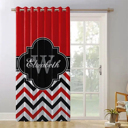 Red White Black Name Monogram Customized Photo Printed Curtain