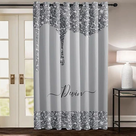 Silver Glitter Drips Customized Photo Printed Curtain
