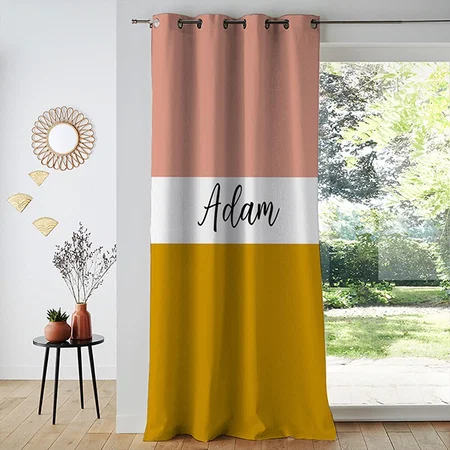 Pink Mustard Gold Color Block Stripe Design Customized Photo Printed Curtain