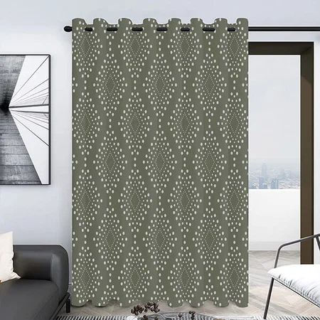 Decorative Diamonds Boho Pattern Sage Green Customized Photo Printed Curtain