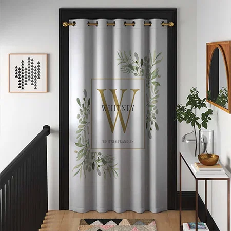 Gold Monogram Watercolor Greenery Customized Photo Printed Curtain