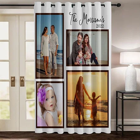 Modern Family Travel Photo Collage Customized Photo Printed Curtain