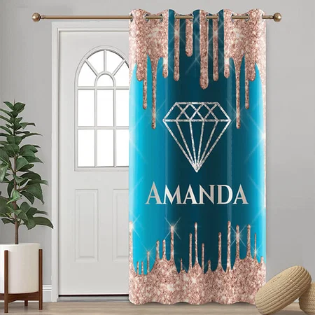 Glitter Drips Gray Teal Blue Royal Diamond Customized Photo Printed Curtain
