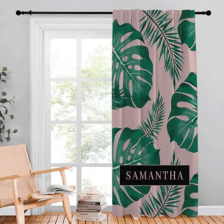 Tropical Pink & Green Palm Leaves Pattern Customized Photo Printed Curtain