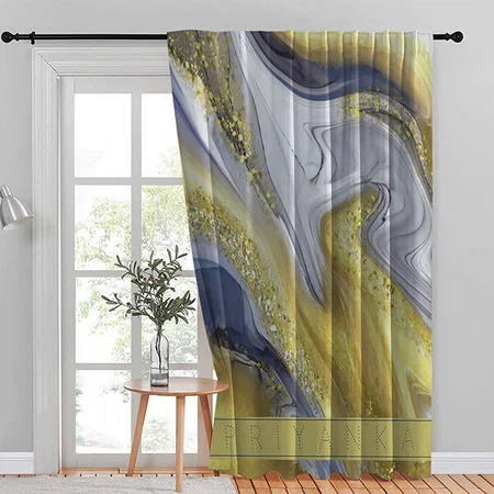 Luxury Elegant Yellow Grey Gold Marble Design Customized Photo Printed Curtain
