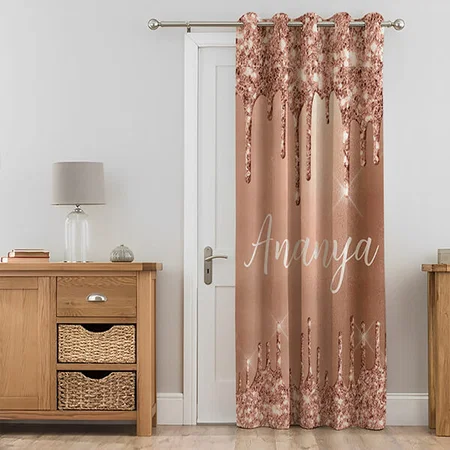 Pink Sparkly Glitter Drips Design Customized Photo Printed Curtain