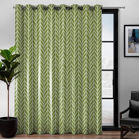 Stylish Sage Green Boho Herringbone Pattern Customized Photo Printed Curtain