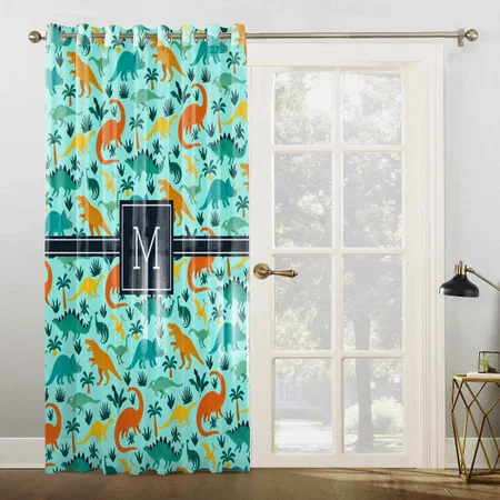 Aqua Cute Colorful Dinosaur Pattern Customized Photo Printed Curtain