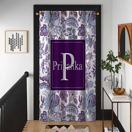 Purple Boho Vintage Floral Monogram Customized Photo Printed Curtain