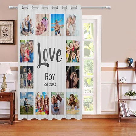 White Photo Collage Customized Photo Printed Curtain