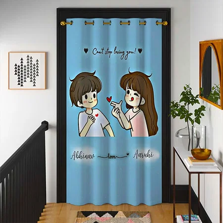 Cute Couple Design Customized Photo Printed Curtain