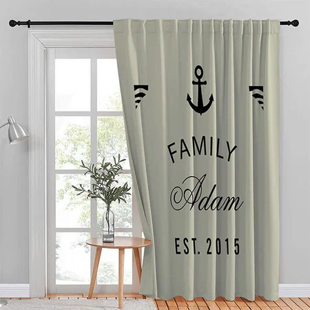 Nautical Anchor Family Name Customized Photo Printed Curtain
