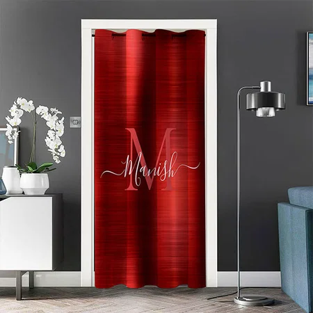 Red Burgundy Brushed Metal Monogram Customized Photo Printed Curtain