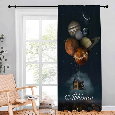 Hot Air Planet Balloon Design Customized Photo Printed Curtain