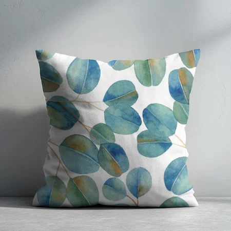 Rustic Watercolor Eucalyptus Leaves Customized Photo Printed Cushion