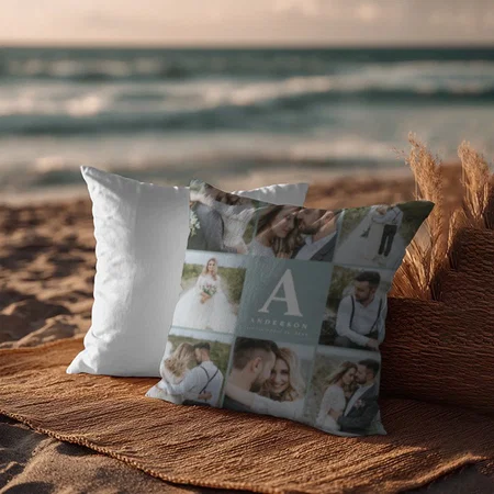 Multi Photo Monogram Wedding Family Gift Customized Photo Printed Cushion
