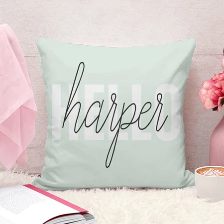 Modern Pastel Mint Hello And You Name Accent Customized Photo Printed Cushion