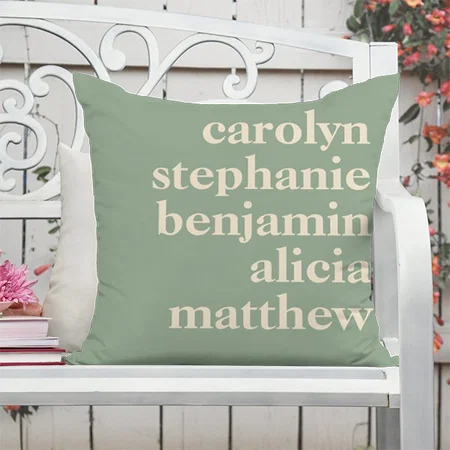Custom Grandchildren Names Stylish Rustic Sage Customized Photo Printed Cushion