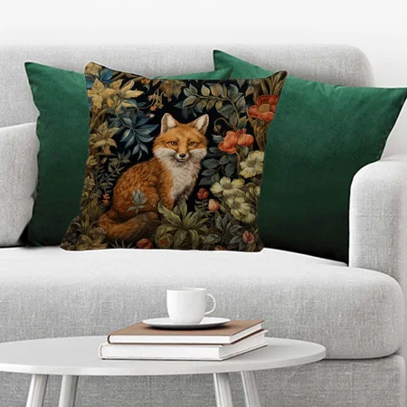 Vintage Forest Fox Botanical Floral Garden Customized Photo Printed Cushion