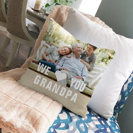 Modern Photo Grandpa Script Heart Customized Photo Printed Cushion