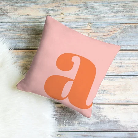 Modern Monogram Initial Letter Pastel Pink Orange Customized Photo Printed Cushion