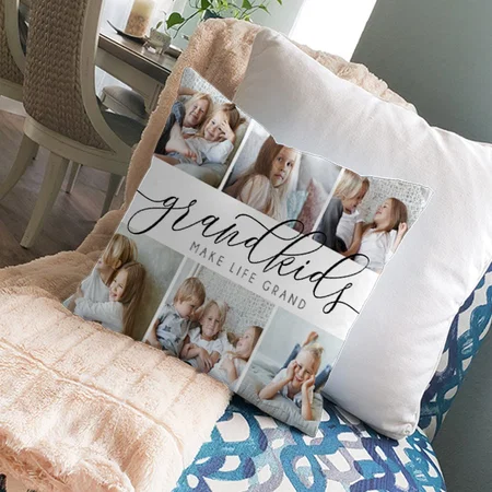 Grandkids Make Life Grand Customized Photo Printed Cushion