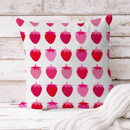 Pink And Red Strawberries Customized Photo Printed Cushion