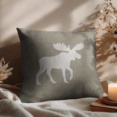 Moose Silhouette | Country Wildlife Decorative Customized Photo Printed Cushion
