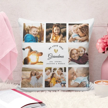 We Love You Grandma Modern Customized Photo Printed Cushion