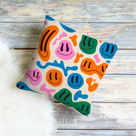 Various colorful melting smiling Faces Customized Photo Printed Cushion