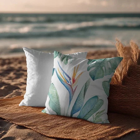 Tropical Orange Flower Botanicals and Greenery Customized Photo Printed Cushion