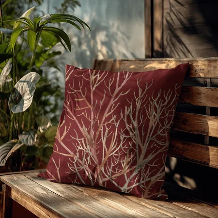 Burgundy & Cream Coral Pattern Customized Photo Printed Cushion