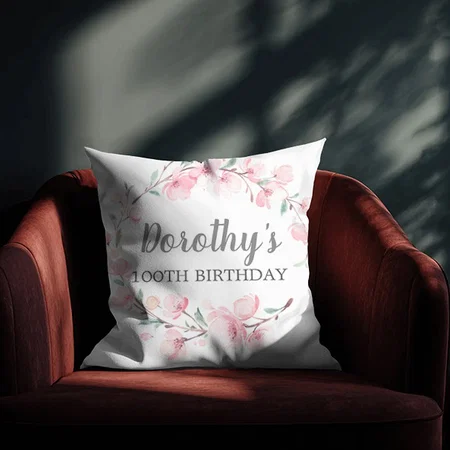 Birthday Gift Pink Cherry Blossom Floral Customized Photo Printed Cushion