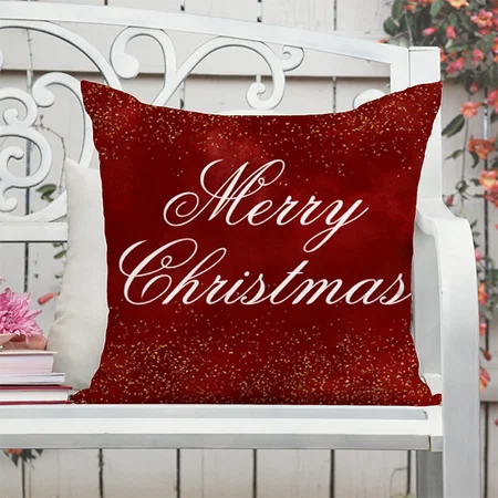 Burgundy Red Gold Glitter White Merry Christmas Customized Photo Printed Cushion