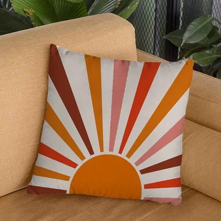 Retro Sun Rays Burst Sunset Orange Yellow Red Customized Photo Printed Cushion