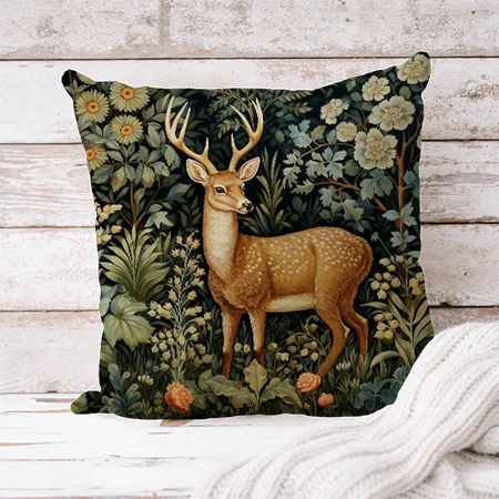 Vintage Forest Deer Botanical Floral Garden Customized Photo Printed Cushion