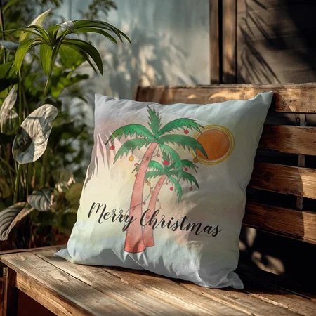 Merry Christmas Palm Trees Colorful Customized Photo Printed Cushion
