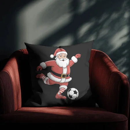 Santa Plays Soccer Christmas Sports Customized Photo Printed Cushion