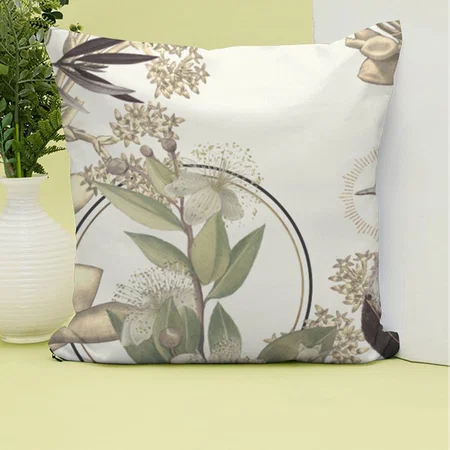 Creamy Ivory Artistic Botanical Floral Design Customized Photo Printed Cushion