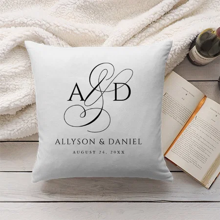 Elegant Initial Script Monogram Classic Wedding Customized Photo Printed Cushion
