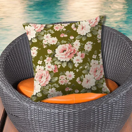 Cream Pastel Roses Green Customized Photo Printed Cushion