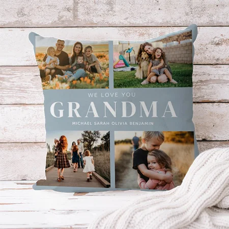We Love You Grandma Personalized 4 Photo Collage Customized Photo Printed Cushion
