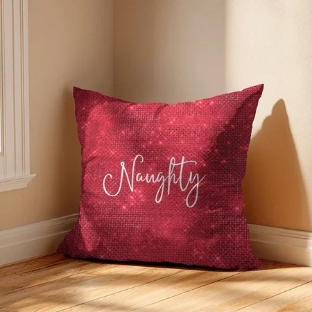 Naughty Nice Sparkly Red White Glitter Sequin Customized Photo Printed Cushion