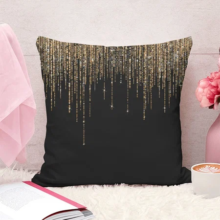 Luxury Chic Black Gold Sparkly Glitter Fringe Customized Photo Printed Cushion